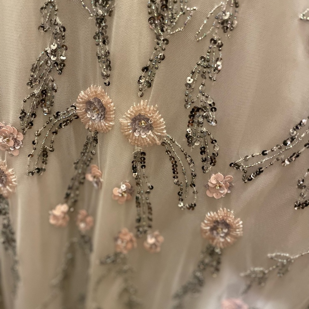 Beautiful beaded floral Adrianna Papell blush champagne beaded gown dress sz 4/6 - Picture 6 of 9
